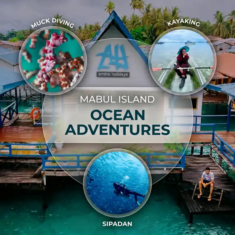 Multi day island hopping and snorkeling tour packages with Amina Holidays in the Semporna Islands area and Celebes Sea.