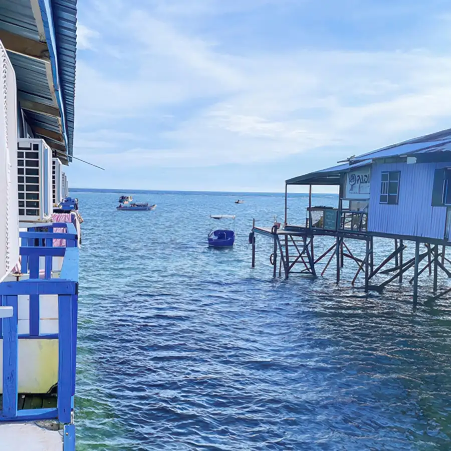 Expansive oceanfront deck outside the Family Room at Amina Holidays